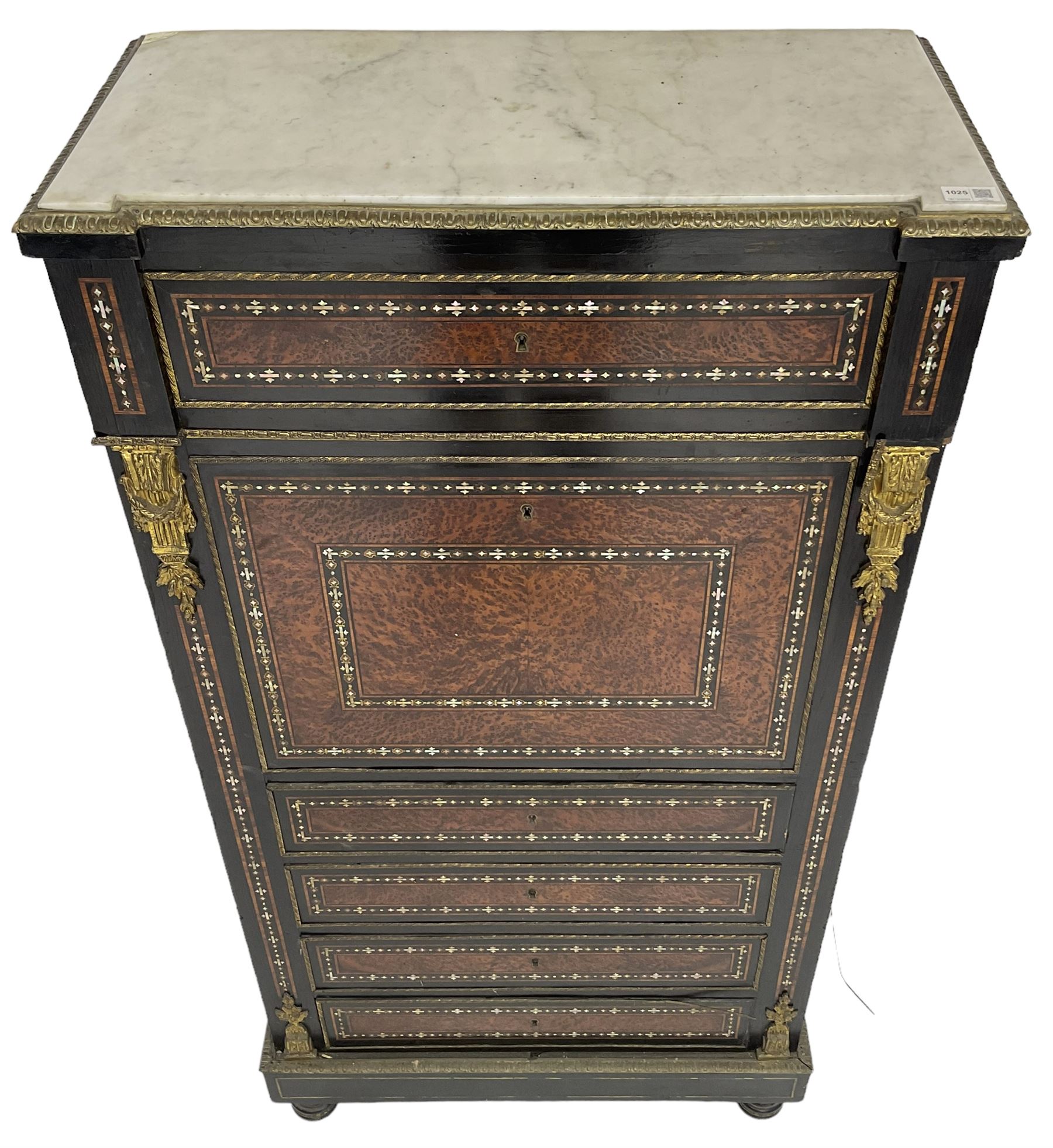 Late 19th century French ebonised and amboyna secrétaire à abattant - Image 8 of 8
