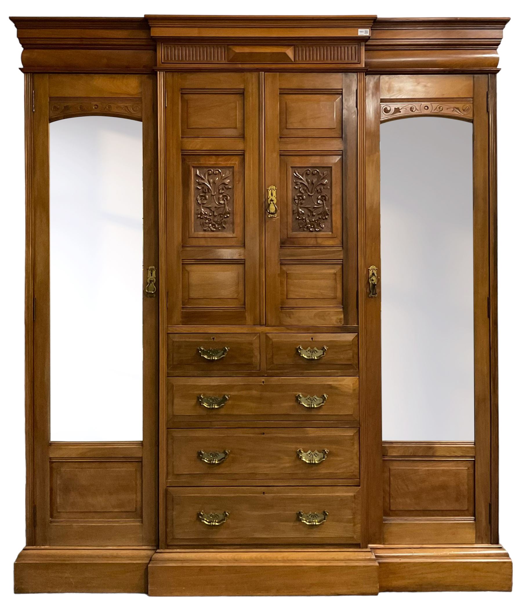 Edwardian walnut combination breakfront triple wardrobe