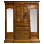 Edwardian walnut combination breakfront triple wardrobe