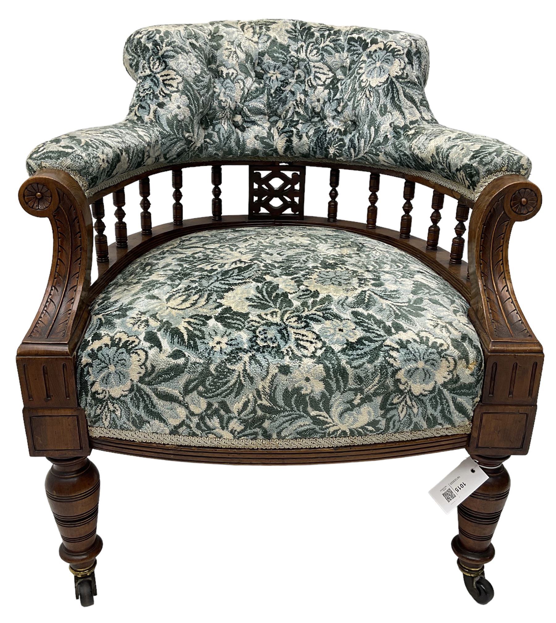 Victorian walnut framed tub-shaped armchair - Image 5 of 7