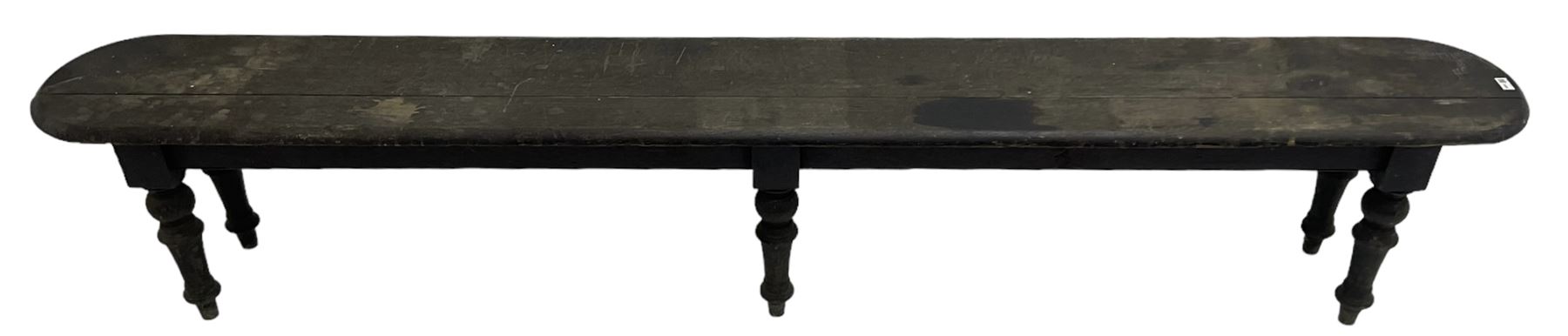 Large 19th century stained oak 9' hall bench - Image 7 of 8