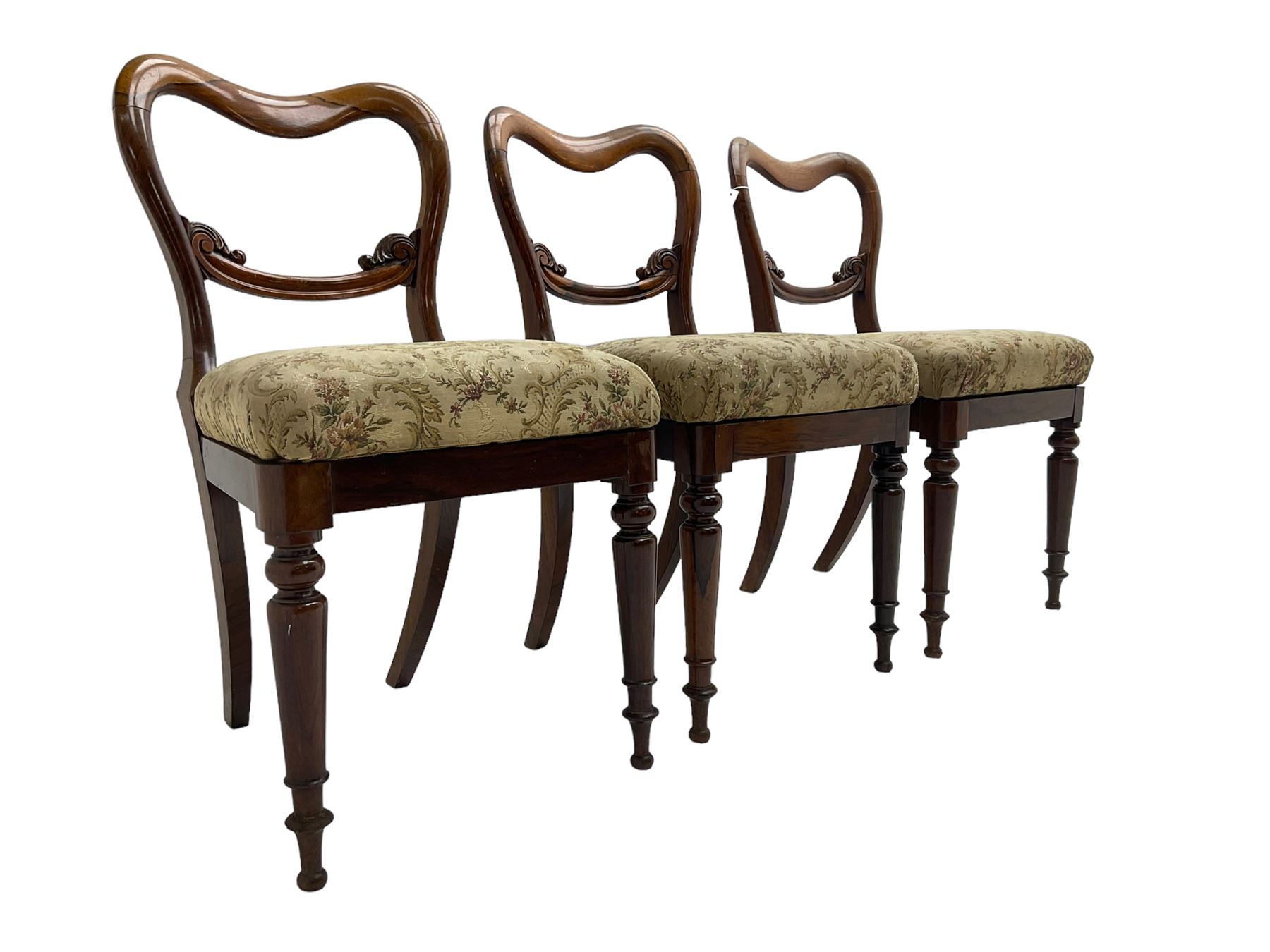 Set of six Victorian rosewood shaped balloon back dining chairs - Image 8 of 13