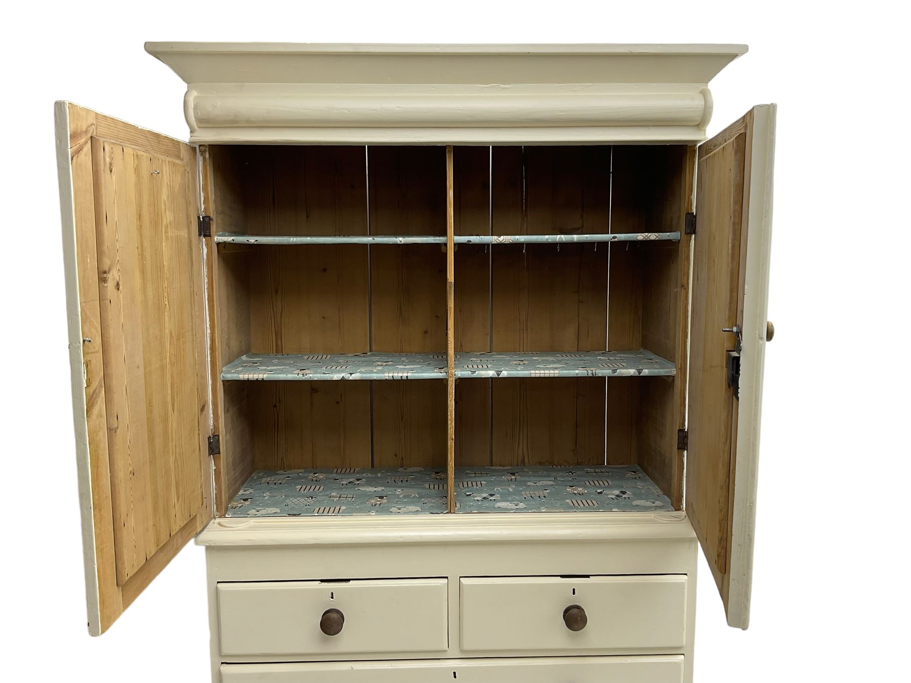 Victorian cream painted pine cupboard-on-chest or housekeeper's cupboard - Image 4 of 7