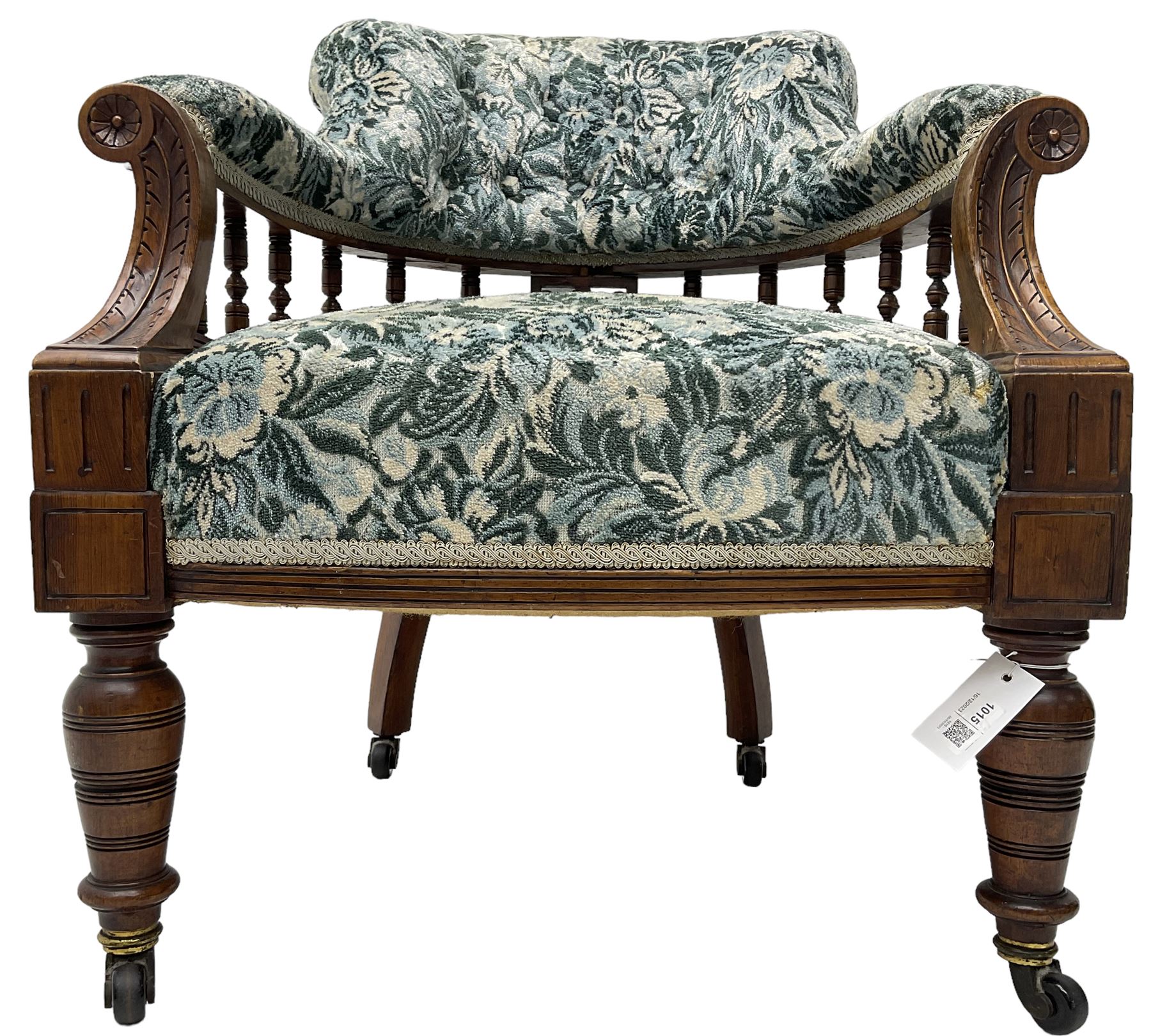 Victorian walnut framed tub-shaped armchair - Image 4 of 7