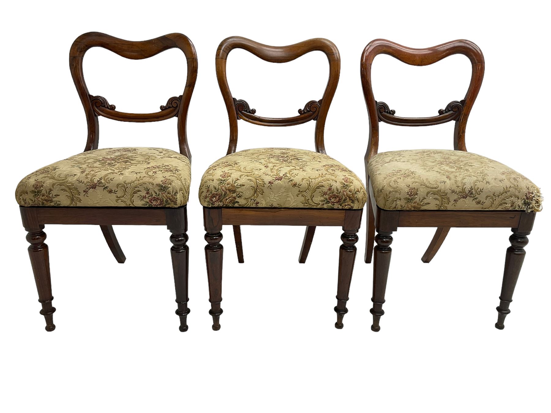 Set of six Victorian rosewood shaped balloon back dining chairs - Image 6 of 13