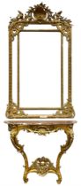 19th century giltwood and gesso console table and mirror