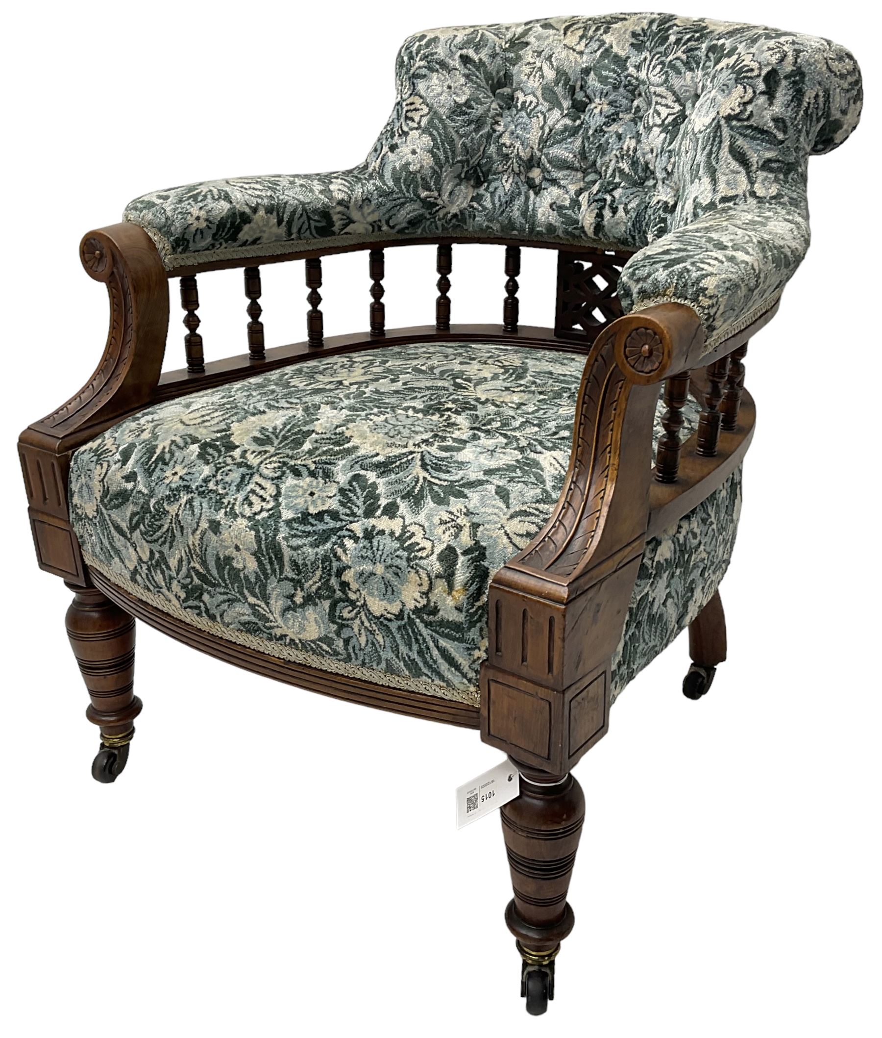 Victorian walnut framed tub-shaped armchair - Image 2 of 7