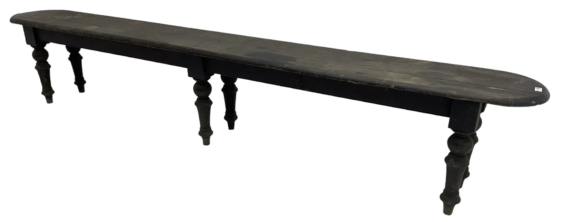 Large 19th century stained oak 9' hall bench - Image 5 of 8