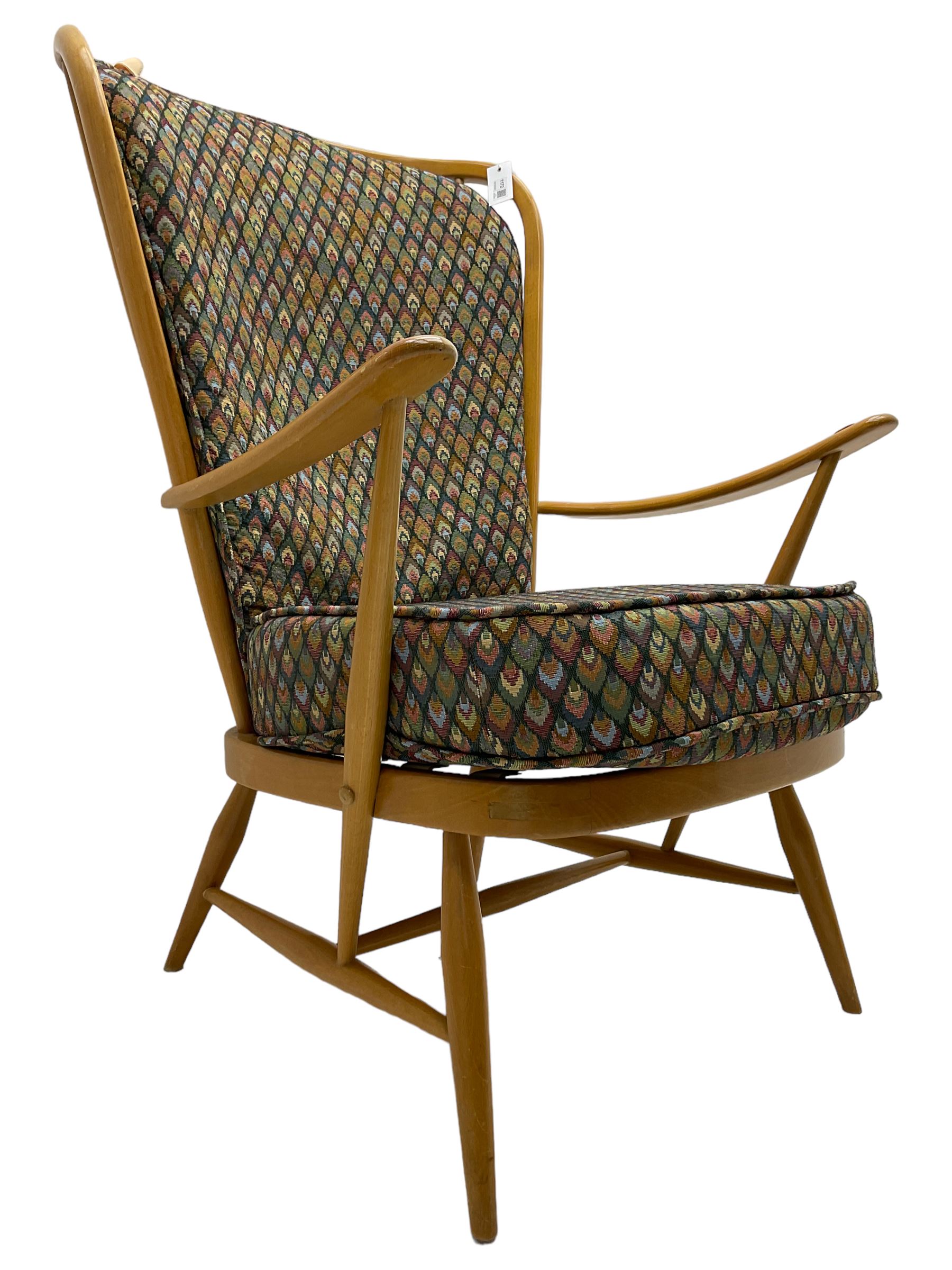 Ercol - light beech framed high-back 'Windsor' easy chair