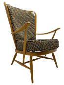 Ercol - light beech framed high-back 'Windsor' easy chair