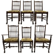 Set of six (4+2) 20th century oak spindle back dining chairs