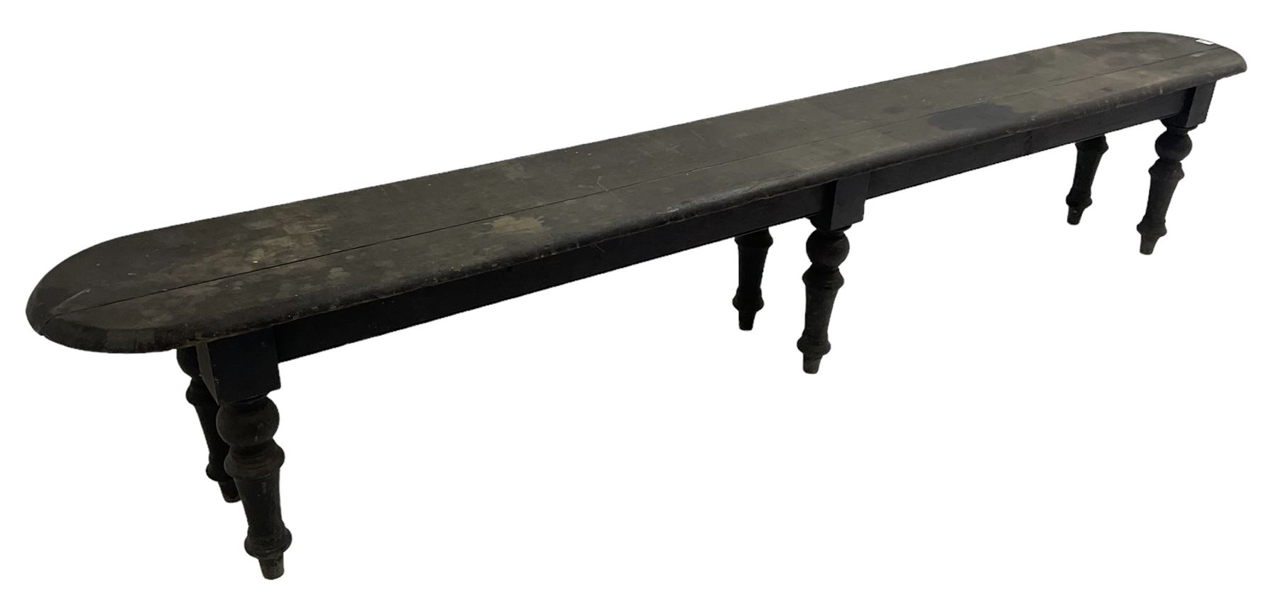 Large 19th century stained oak 9' hall bench - Image 4 of 8