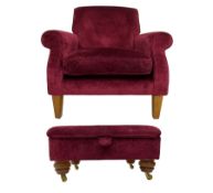Duresta - traditional shape armchair upholstered in burgundy red velvet