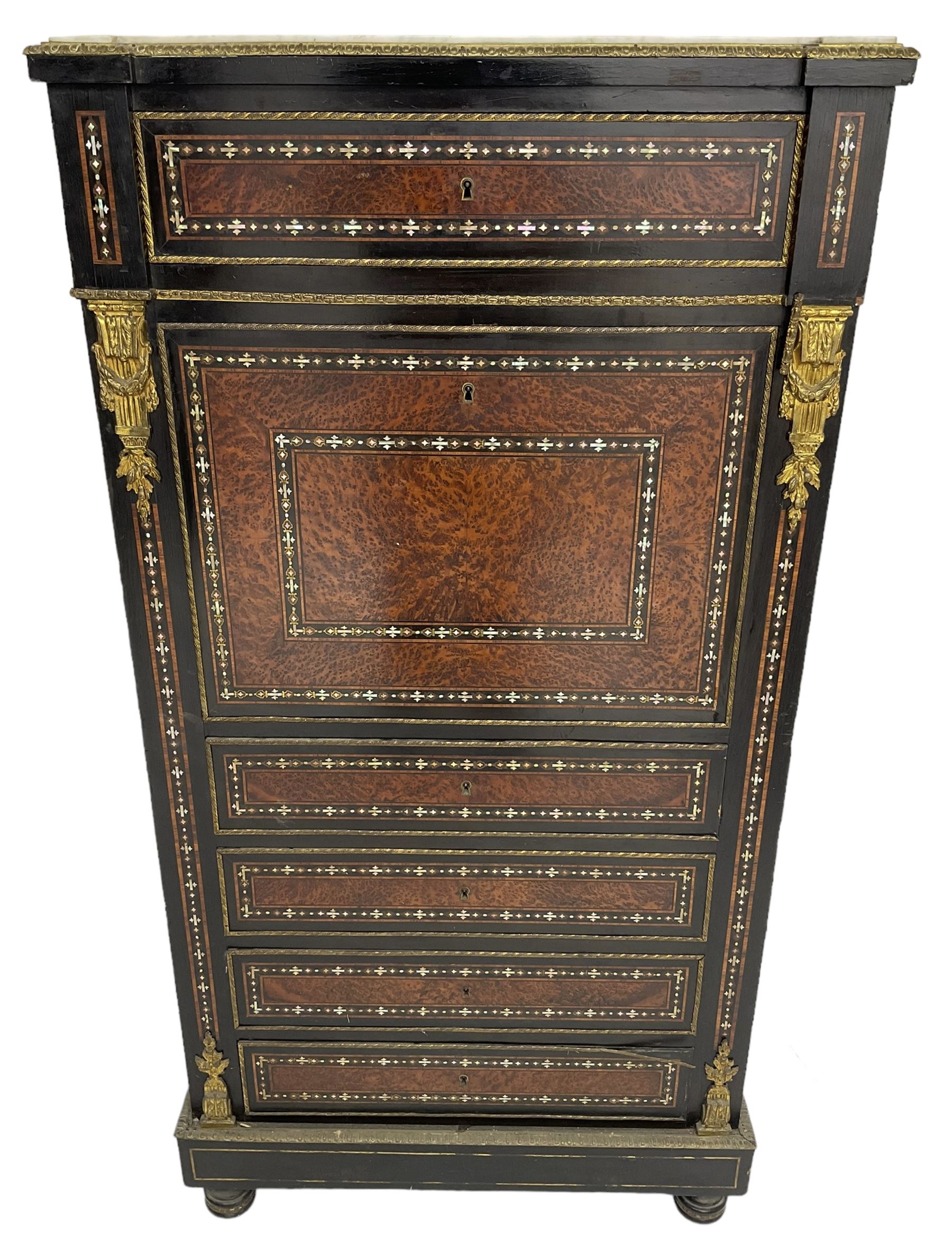 Late 19th century French ebonised and amboyna secrétaire à abattant - Image 7 of 8