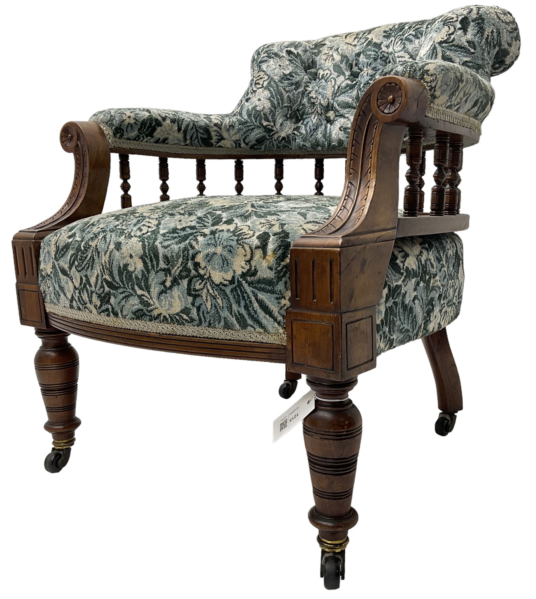 Victorian walnut framed tub-shaped armchair - Image 3 of 7