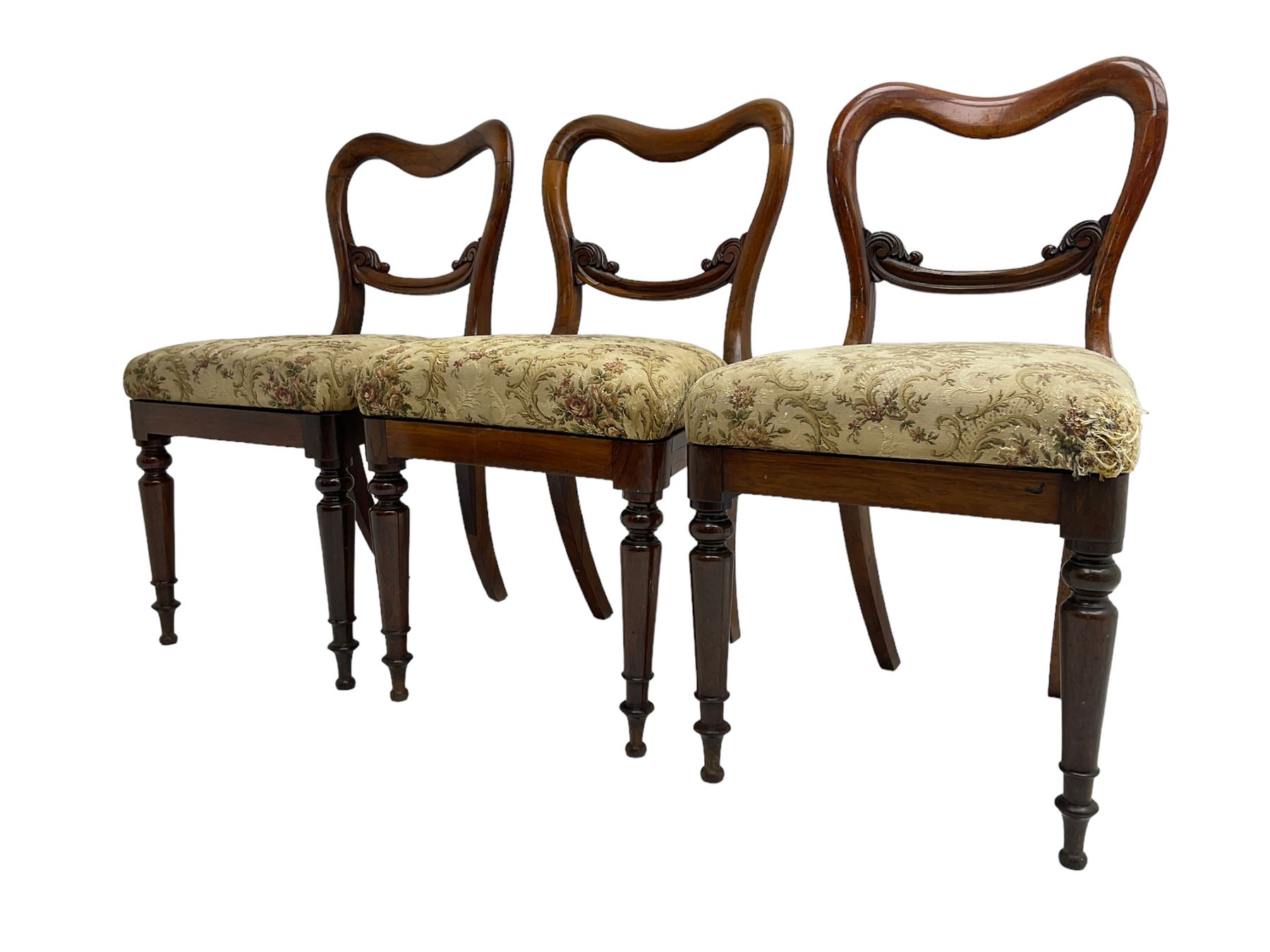 Set of six Victorian rosewood shaped balloon back dining chairs - Image 2 of 13