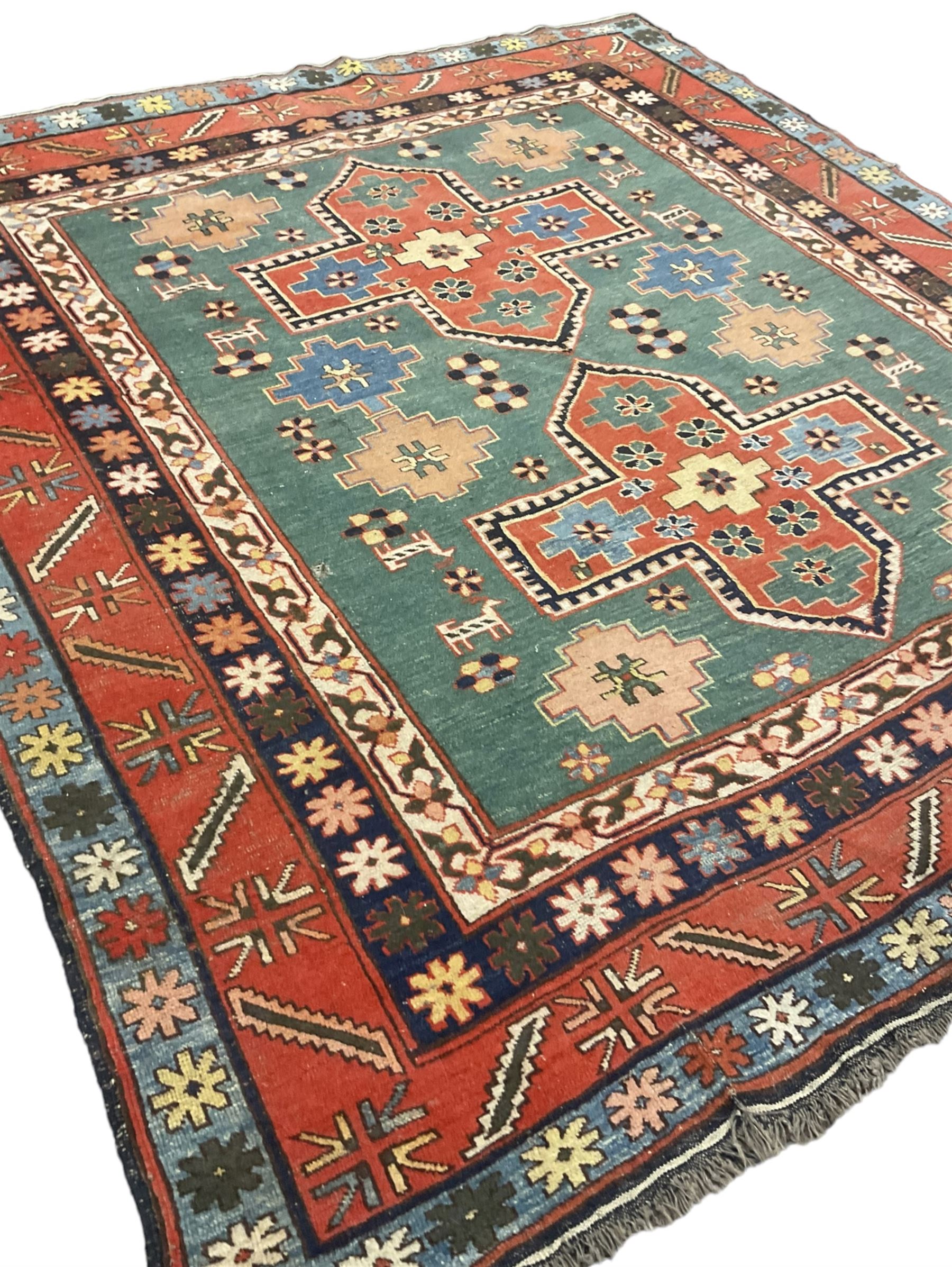 Caucasian turquoise ground rug - Image 3 of 6