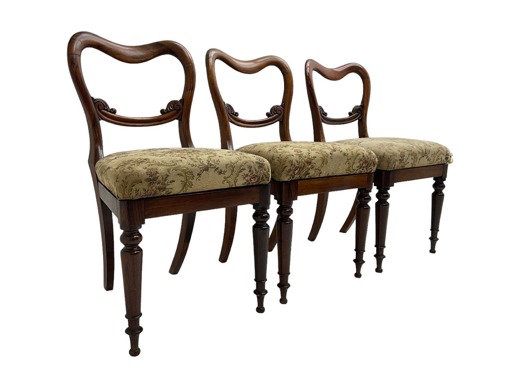 Set of six Victorian rosewood shaped balloon back dining chairs - Image 4 of 13