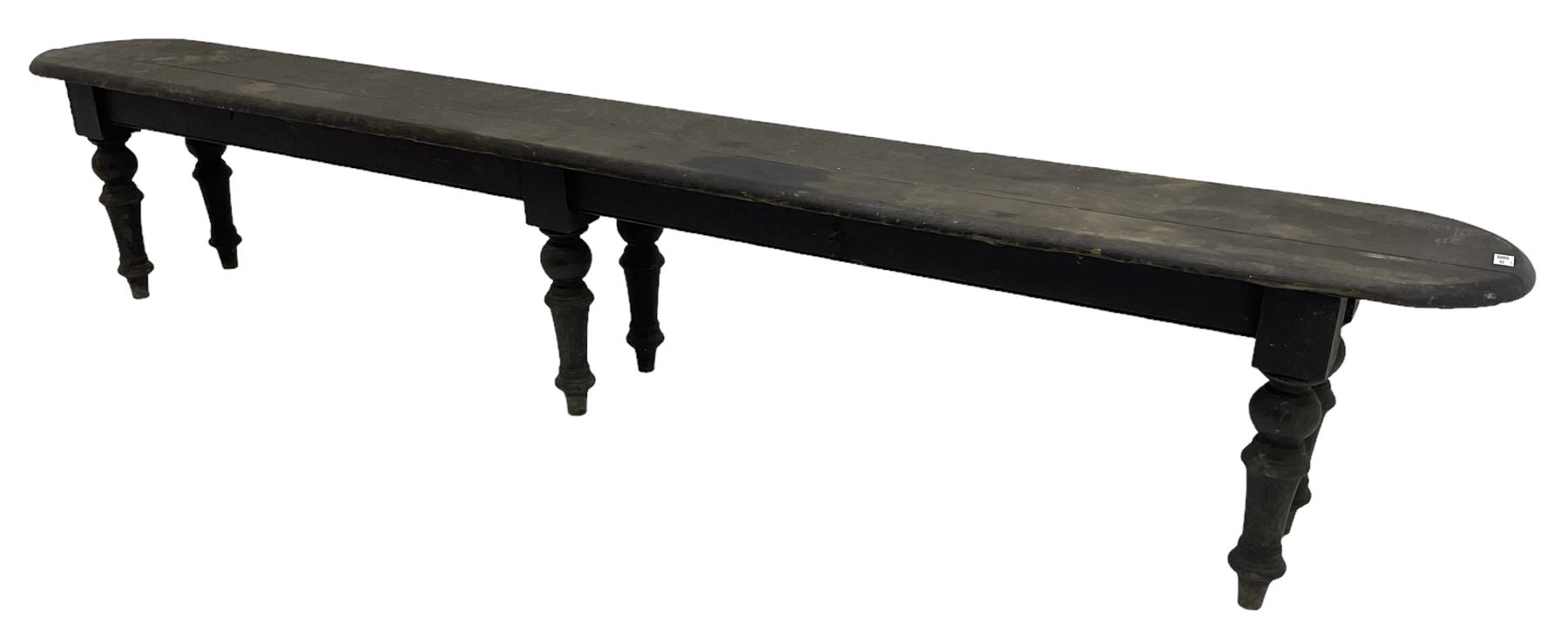 Large 19th century stained oak 9' hall bench - Image 8 of 8