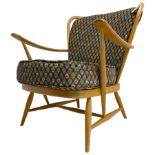 Ercol - light beech framed low-back 'Windsor' easy chair