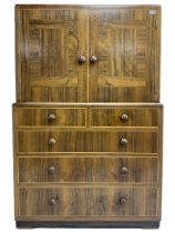 Early 20th century Art Deco walnut cocktail tallboy chest