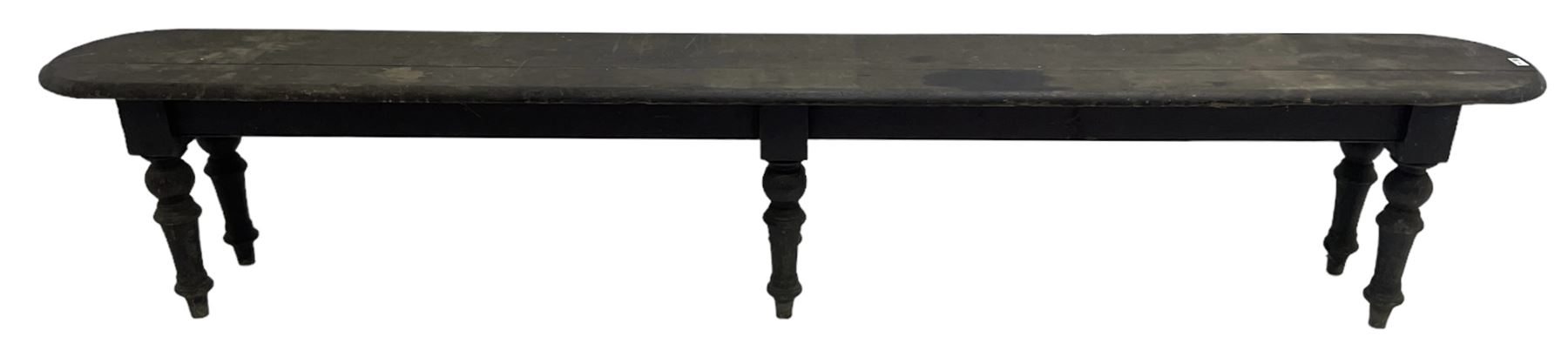 Large 19th century stained oak 9' hall bench - Image 6 of 8