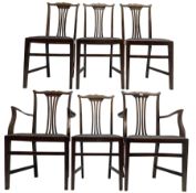 Set of six (4+2) 20th century Georgian design stained beech dining chairs