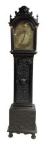 Victorian Jacobean revival oak cased 30 hour longcase clock - with a carved pediment and break arch