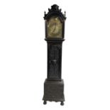 Victorian Jacobean revival oak cased 30 hour longcase clock - with a carved pediment and break arch
