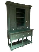 Large contemporary teal green painted kitchen dresser