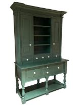 Large contemporary teal green painted kitchen dresser