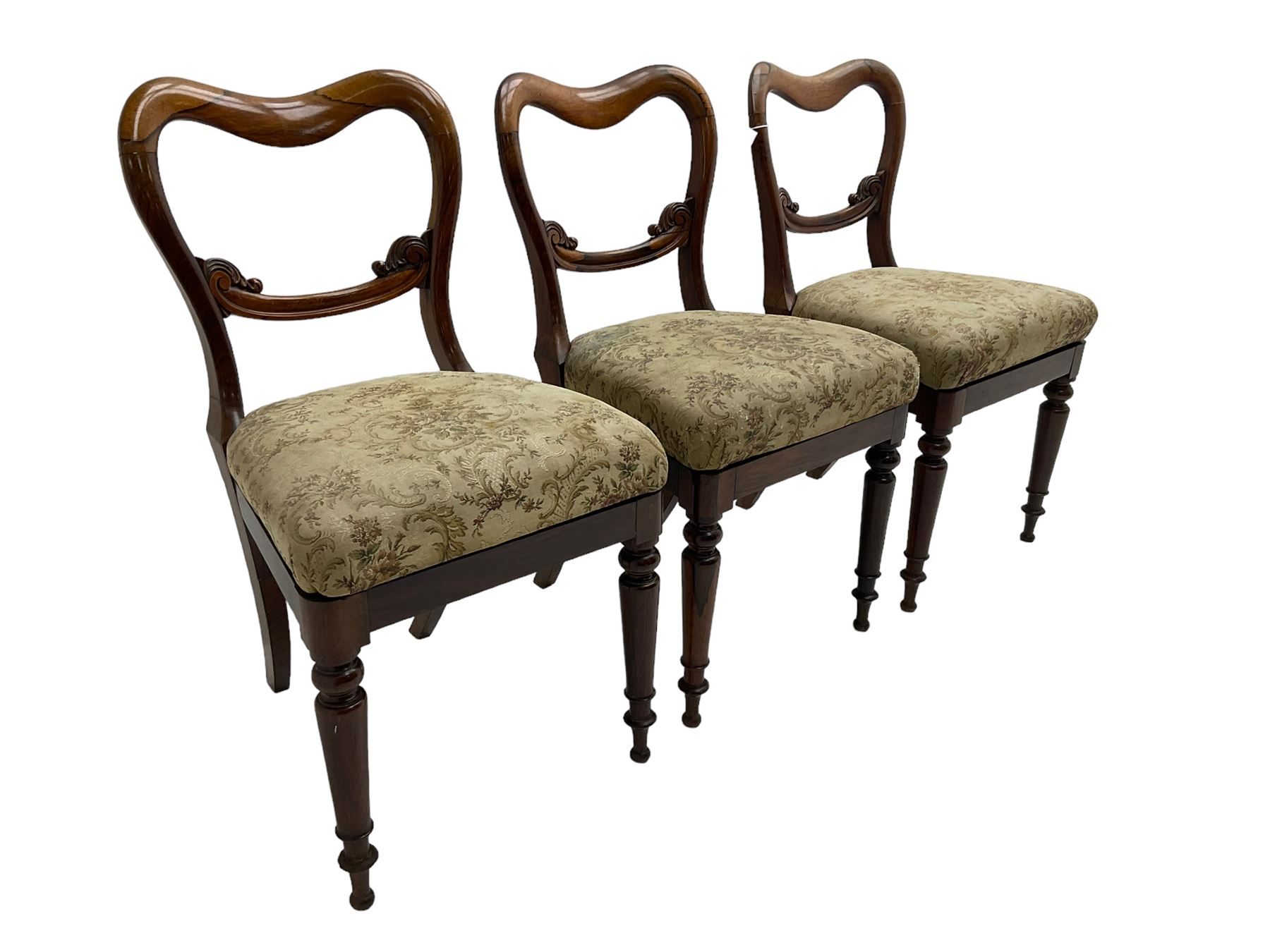 Set of six Victorian rosewood shaped balloon back dining chairs - Image 9 of 13