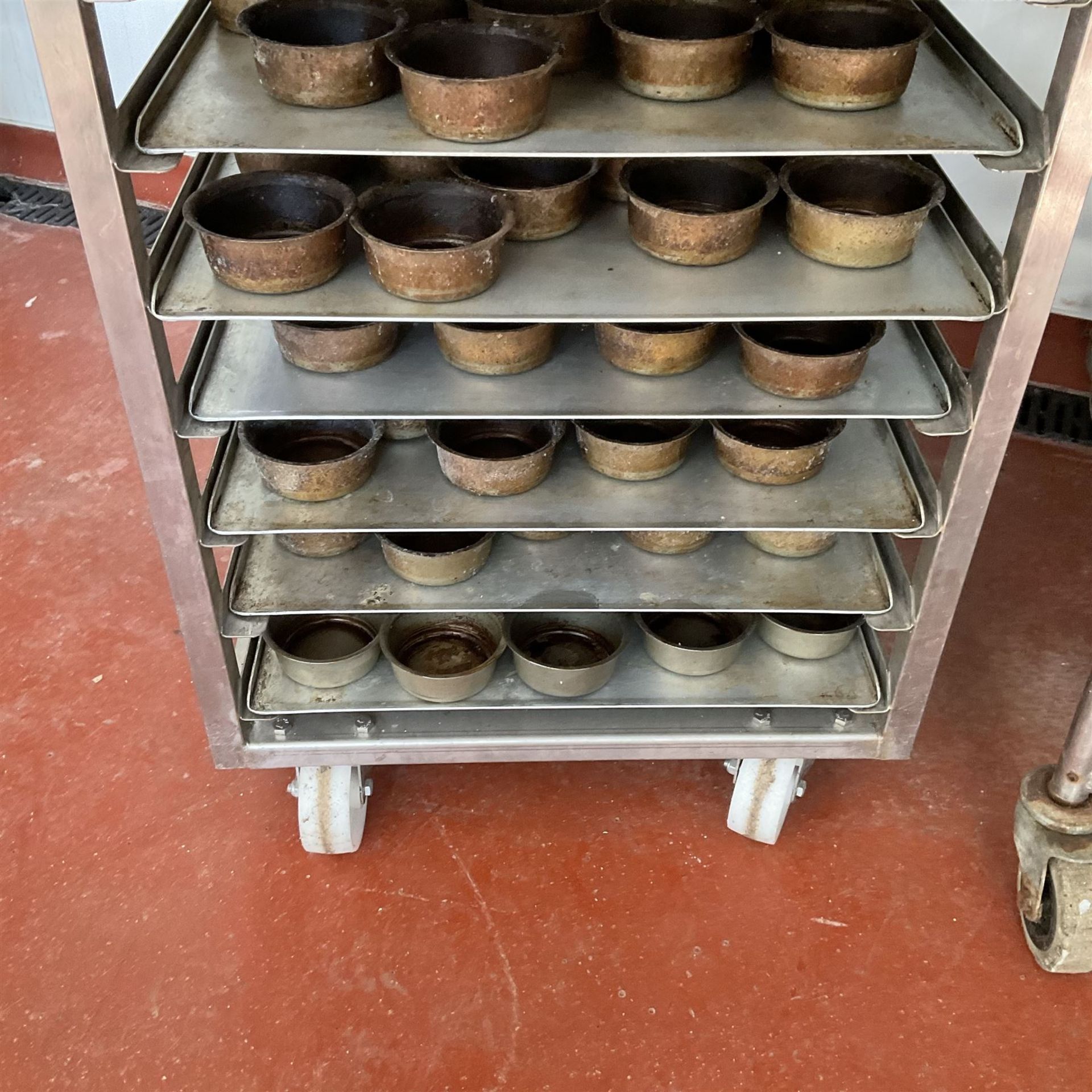 Three stainless steel 20 tray trolley racks with trays (pie tins not included) - THIS LOT IS TO BE C - Image 2 of 4