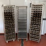Three stainless steel 20 tray trolley racks with trays (pie tins not included) - THIS LOT IS TO BE C