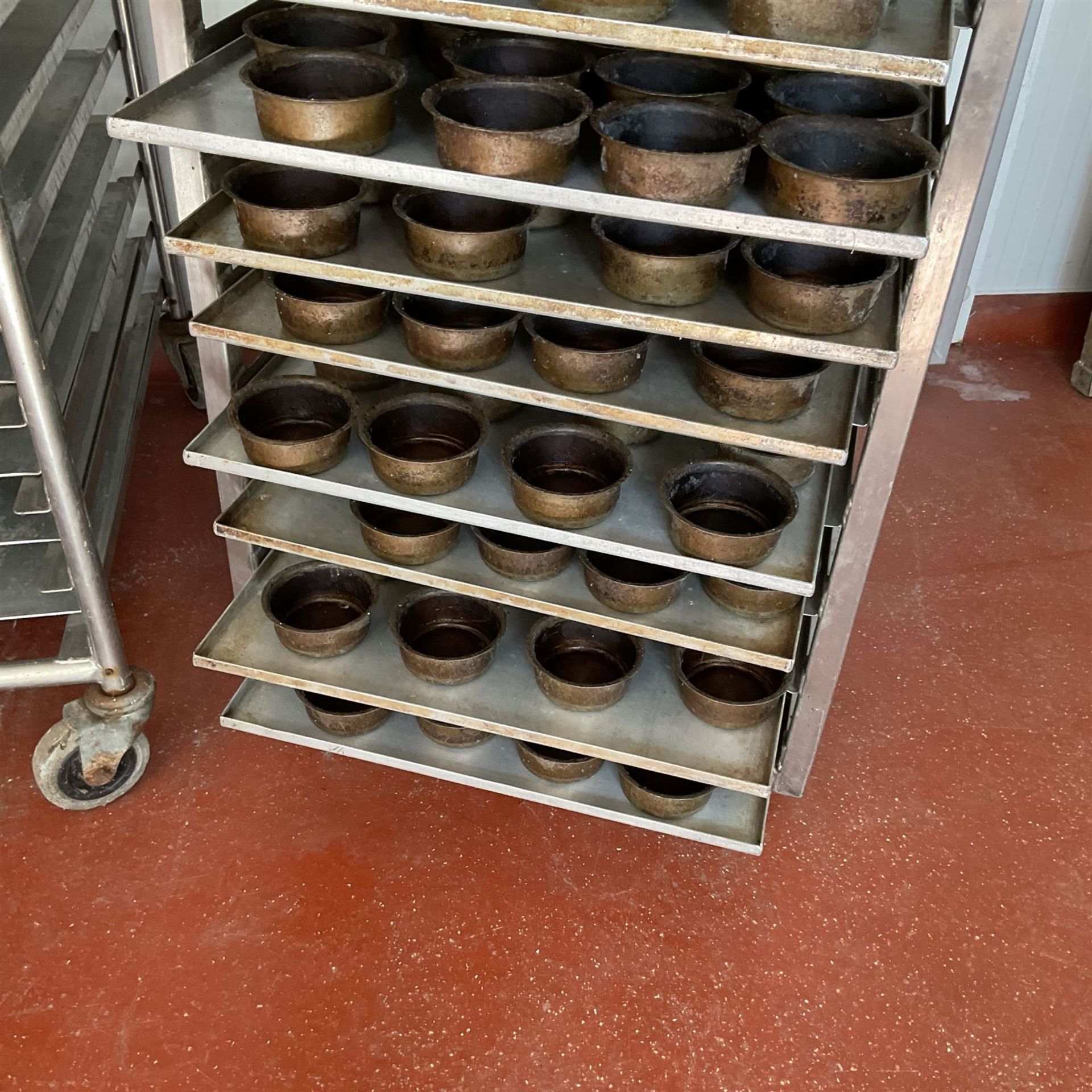 Three stainless steel 20 tray trolley racks with trays (pie tins not included) - THIS LOT IS TO BE C - Image 3 of 4