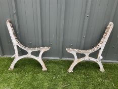 Pair of cast iron white painted bench ends