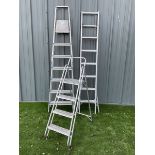 Set of three aluminium ladders