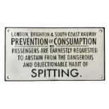 Cast iron London Brighton & South Coast Railway prevention of consumption and spitting sign