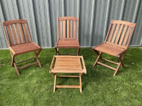 Cotswold Collection - three teak folding garden chairs and foldable table