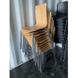 Eleven plywood chairs with chrome legs