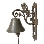 Cast iron exterior hanging garden bell with decorative butterfly bracket