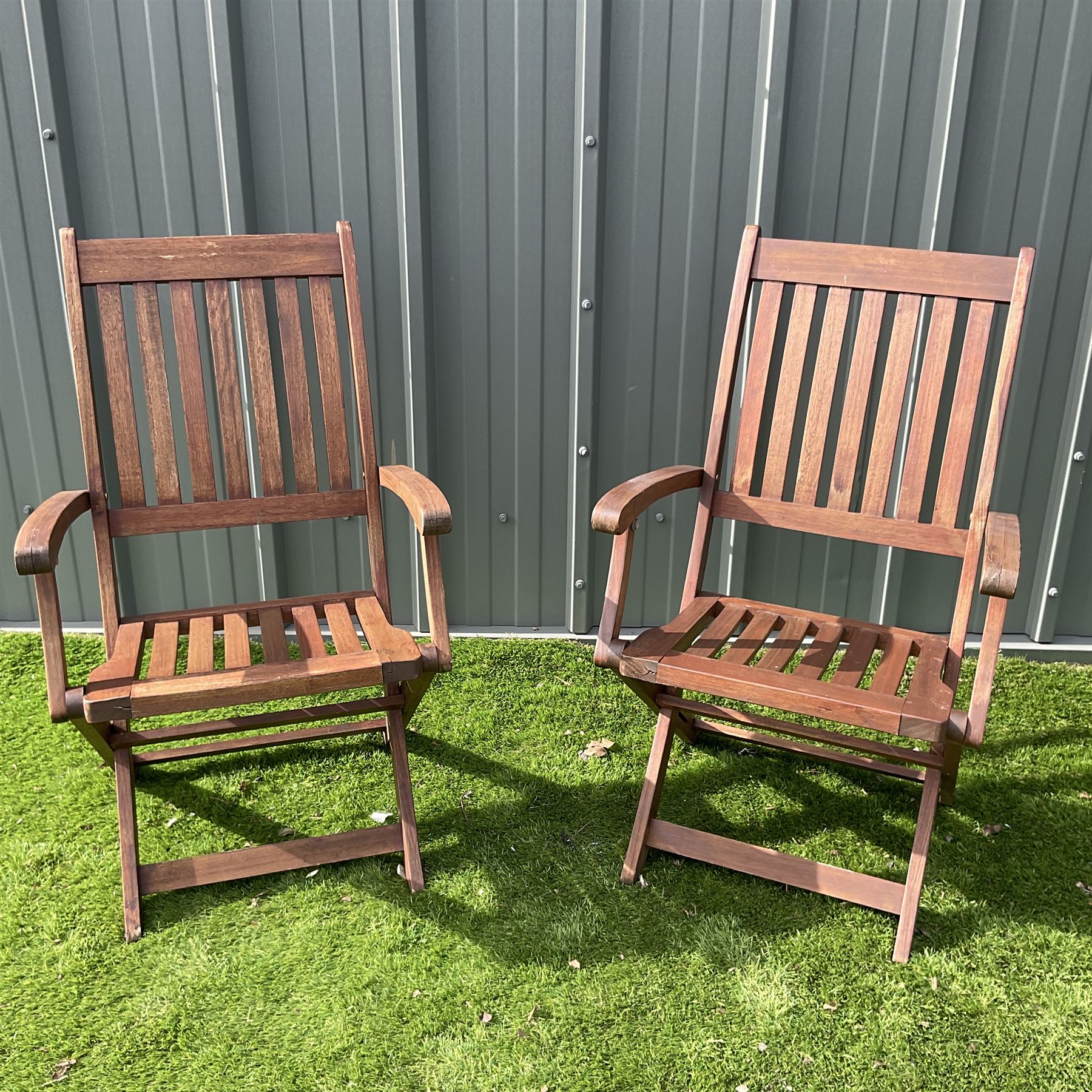 Teak painted folding garden armchairs