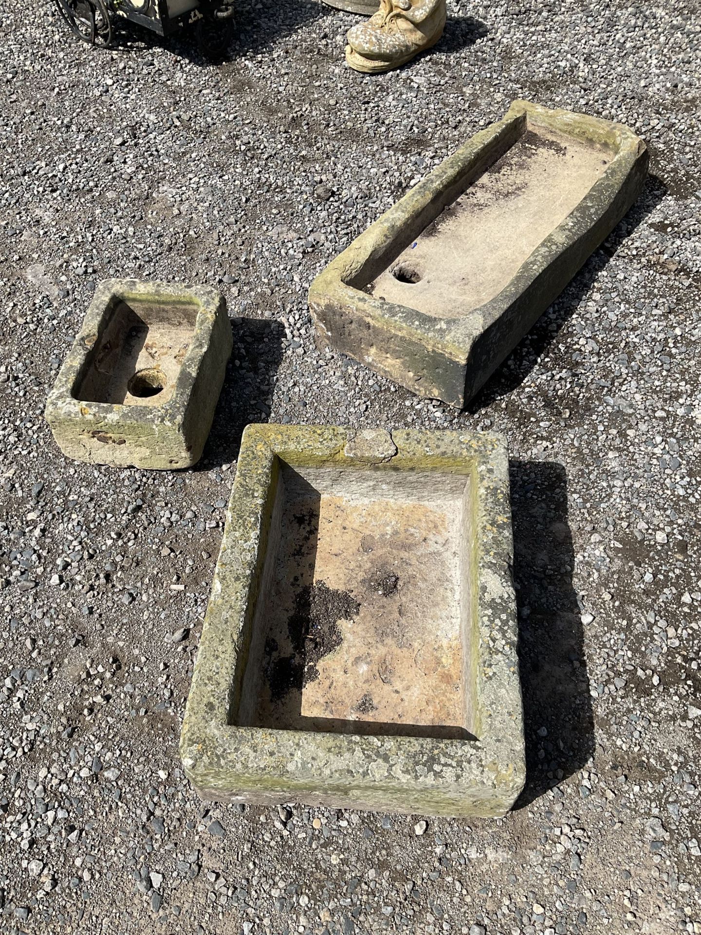 Three small shallow stone troughs various sizes - Image 5 of 5