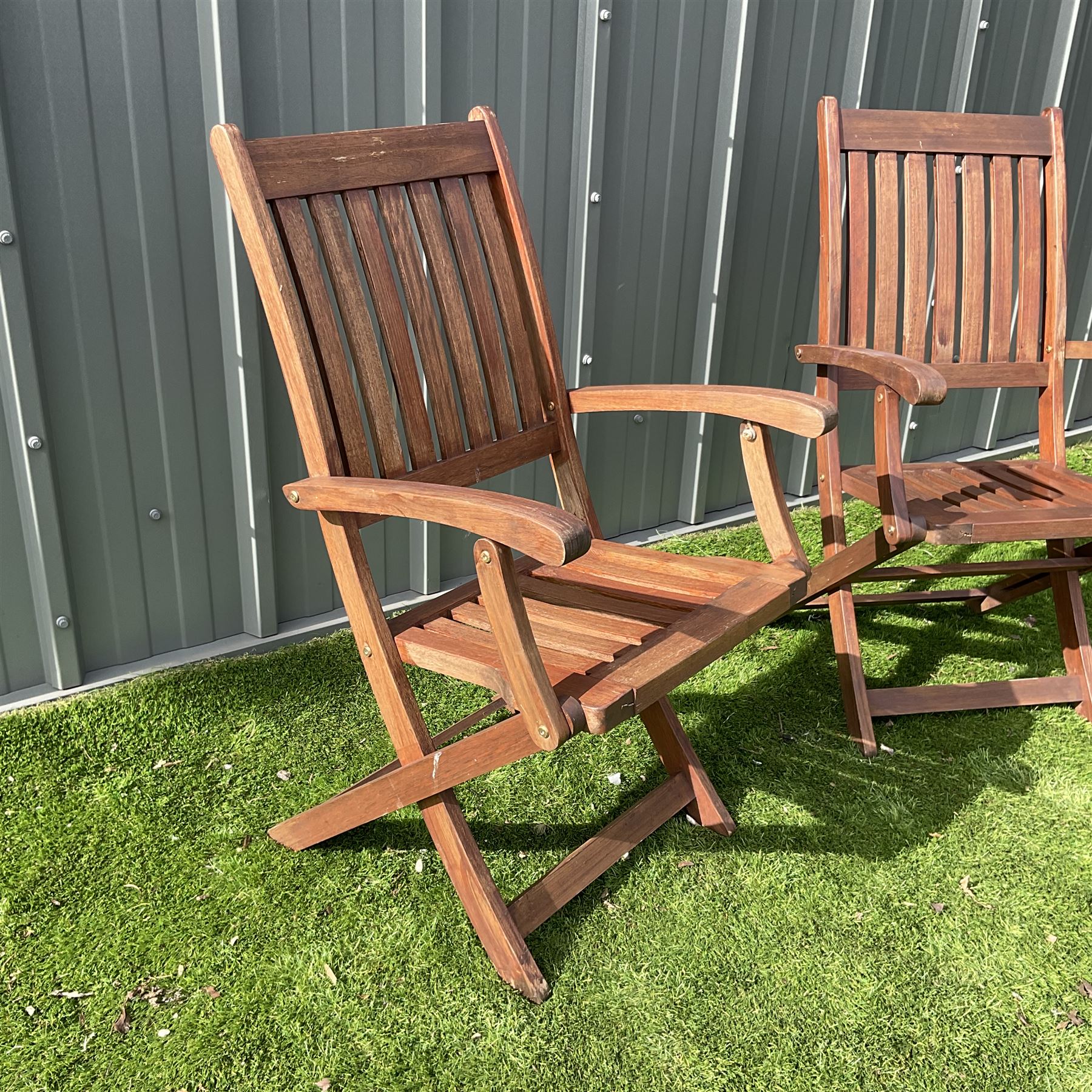 Teak painted folding garden armchairs - Image 2 of 3