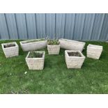 Rectangular and square cast stone planters (7) - THIS LOT IS TO BE COLLECTED BY APPOINTMENT FROM DUG