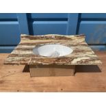 Marble and glazed bathroom sink with chrome pop up drain