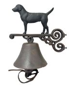 Cast iron exterior hanging garden bell with Labrador decoration