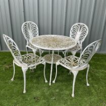 Cast aluminium circular garden table and four chairs