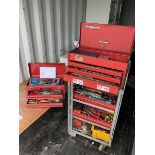 Tool workstation with Snap-on three drawer lockable tool box and tools