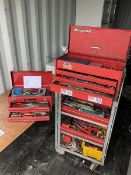 Tool workstation with Snap-on three drawer lockable tool box and tools